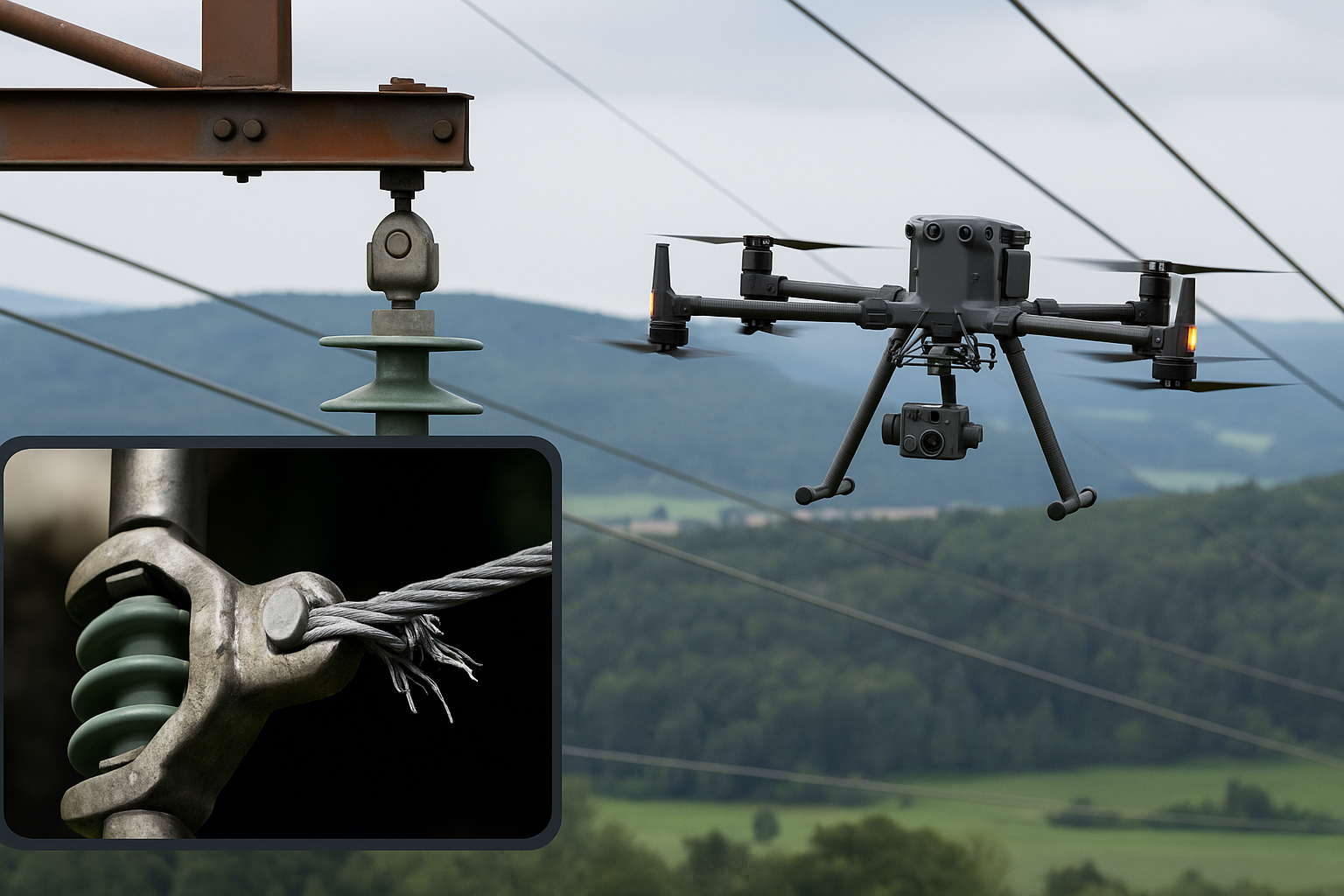 RTK-GPS stabilisierte Drohne mit Isolator-Detailaufnahme